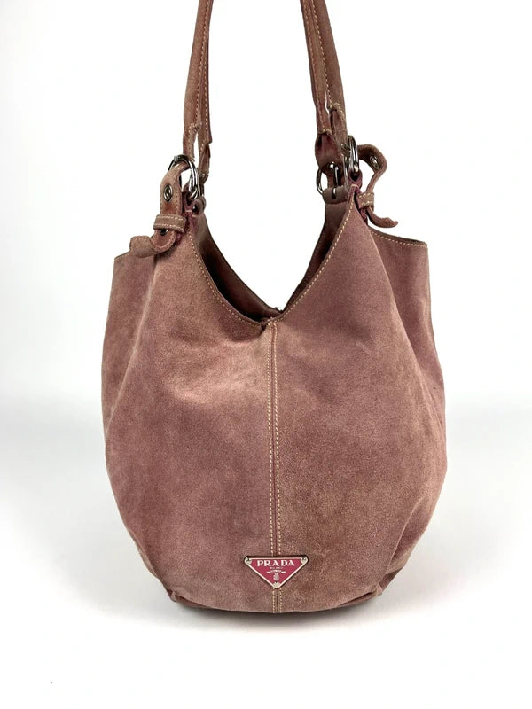 Prada Scamosciato Suede Hobo Bag Pink