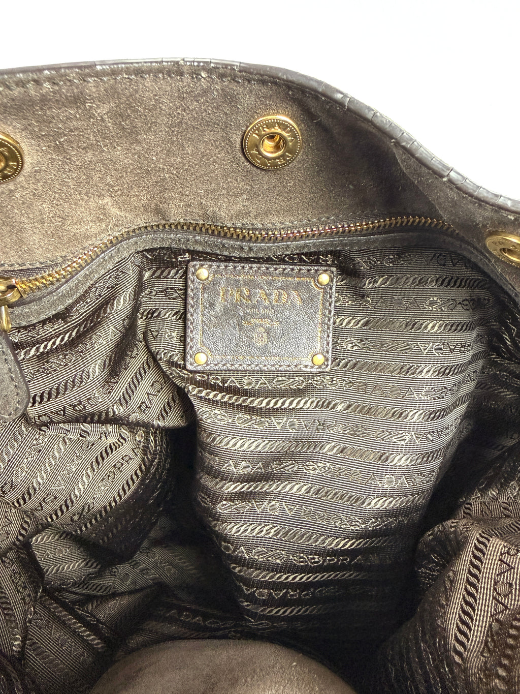 Prada Scamosciato Logo Tote Bag Braun Wildleder