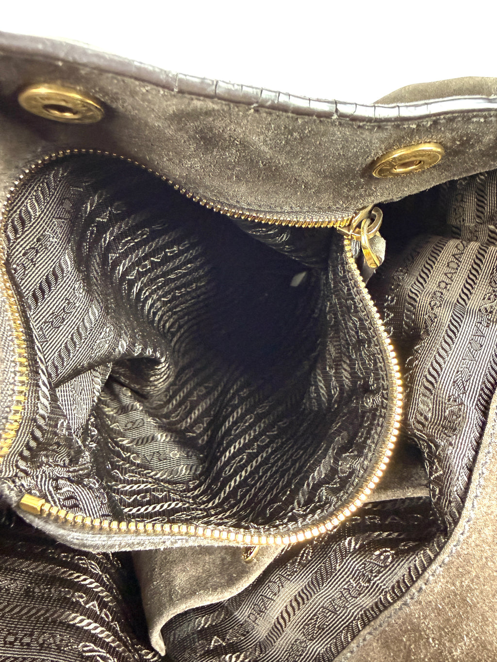 Prada Scamosciato Logo Tote Bag Braun Wildleder