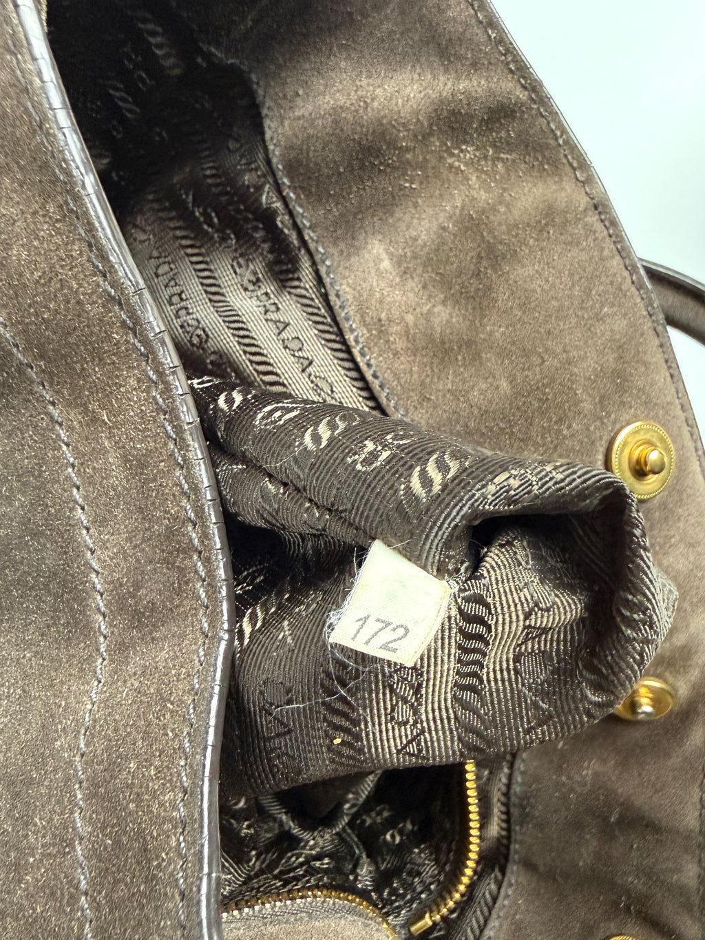 Prada Scamosciato Logo Tote Bag Braun Wildleder