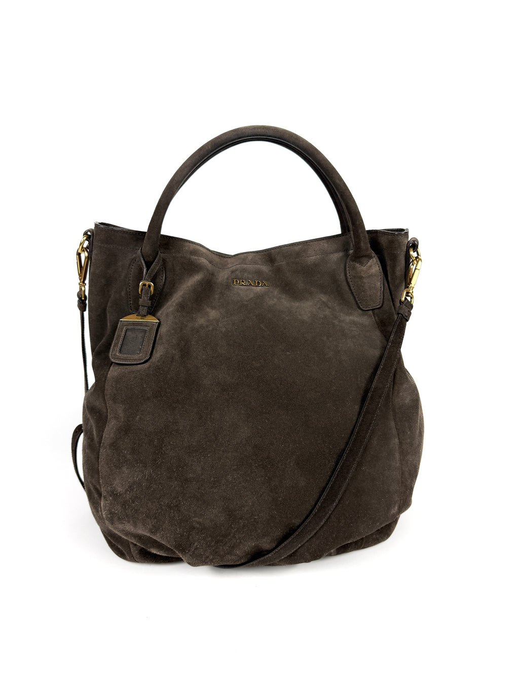 Prada Scamosciato Logo Tote Bag Braun Wildleder