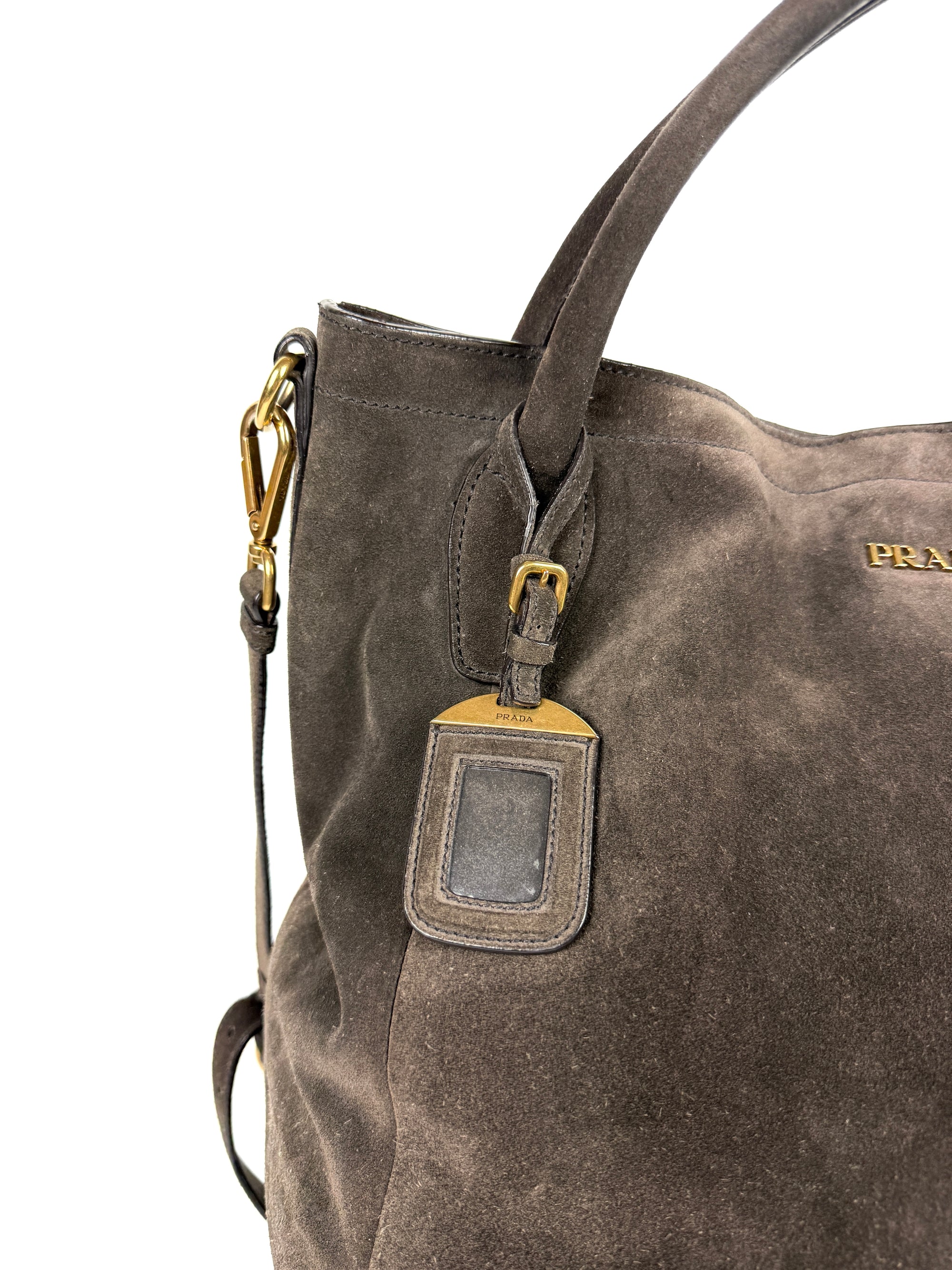 Prada Scamosciato Logo Tote Bag Braun Wildleder