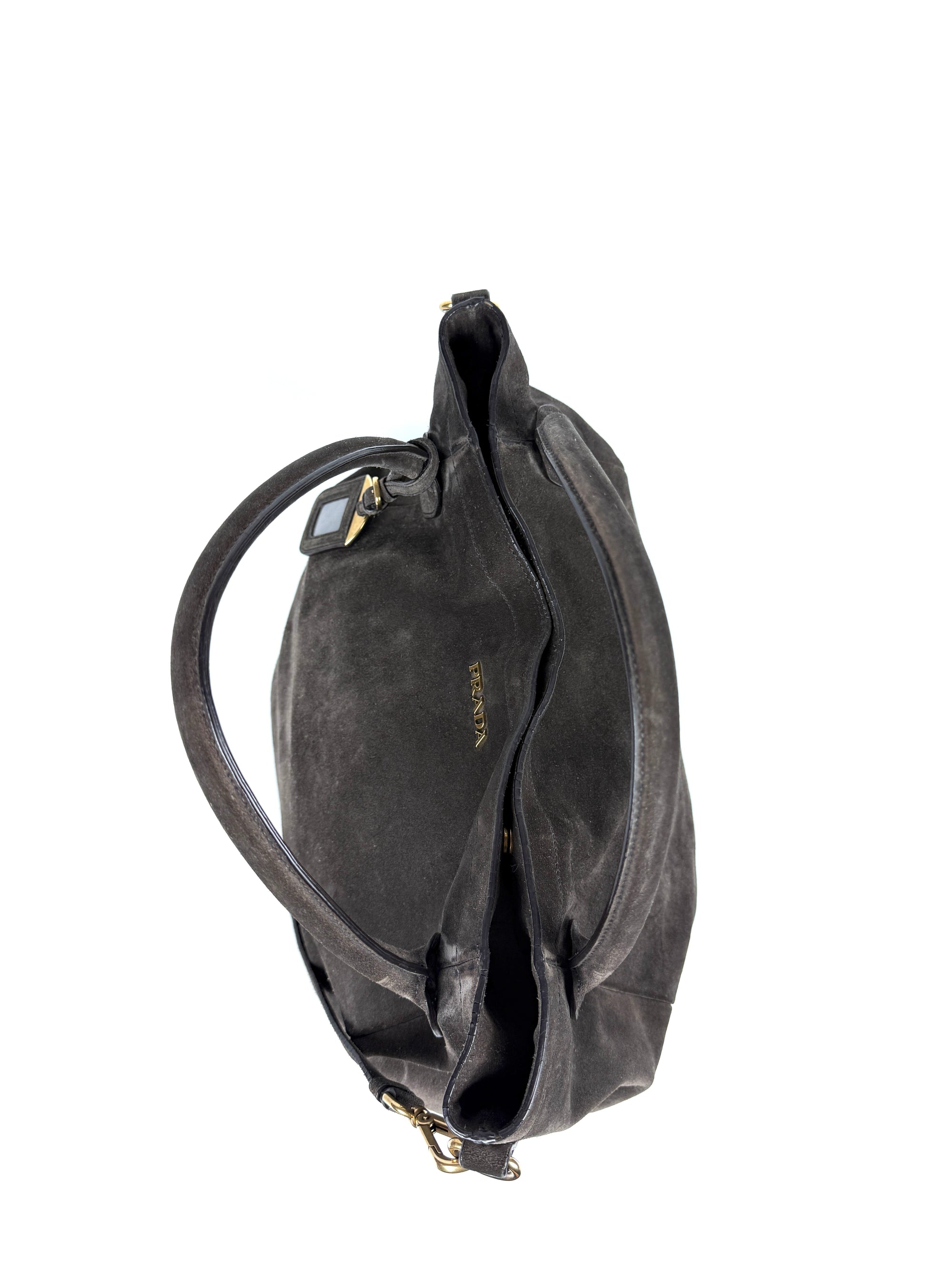 Prada Scamosciato Logo Tote Bag Braun Wildleder