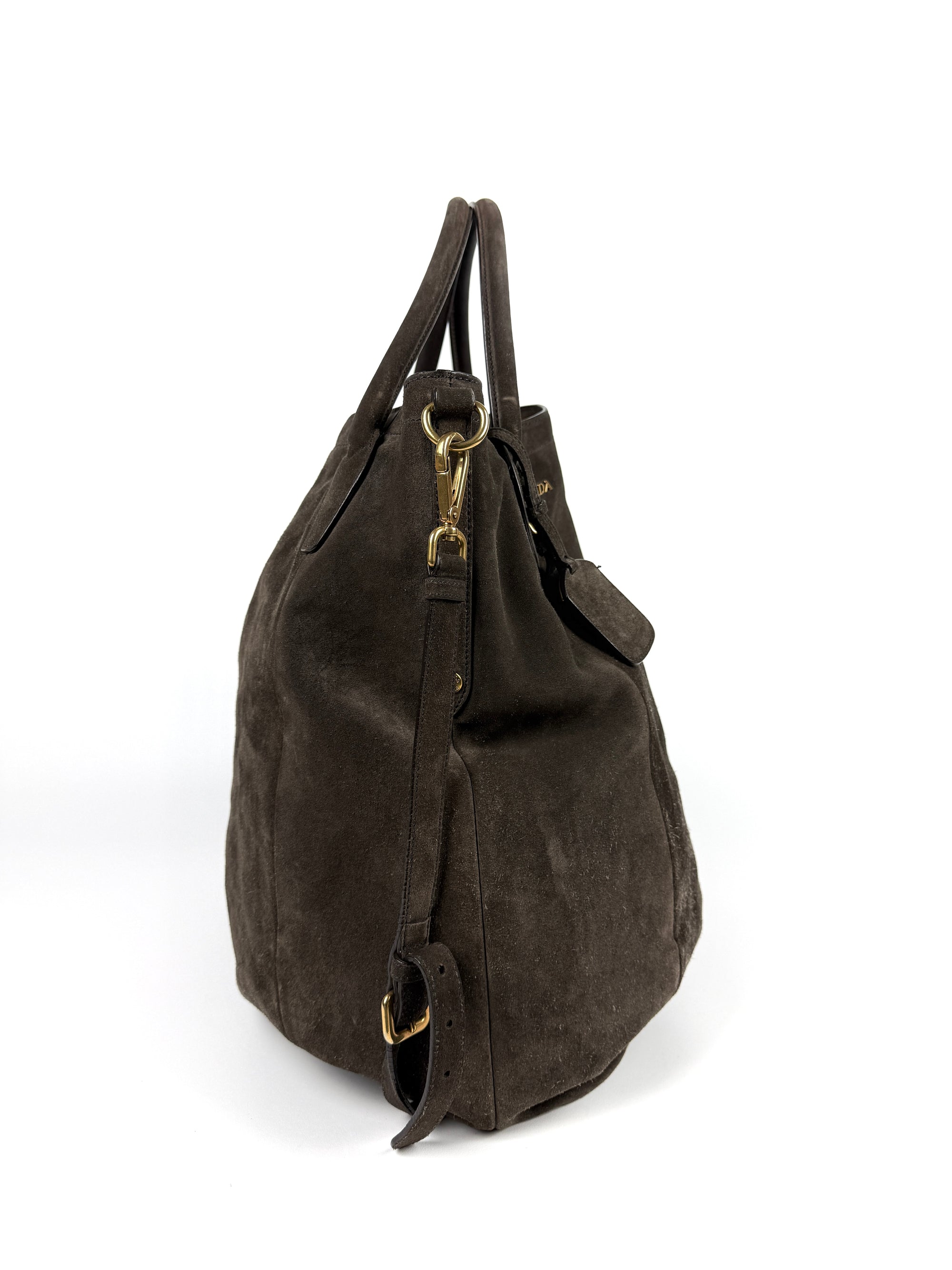 Prada Scamosciato Logo Tote Bag Braun Wildleder