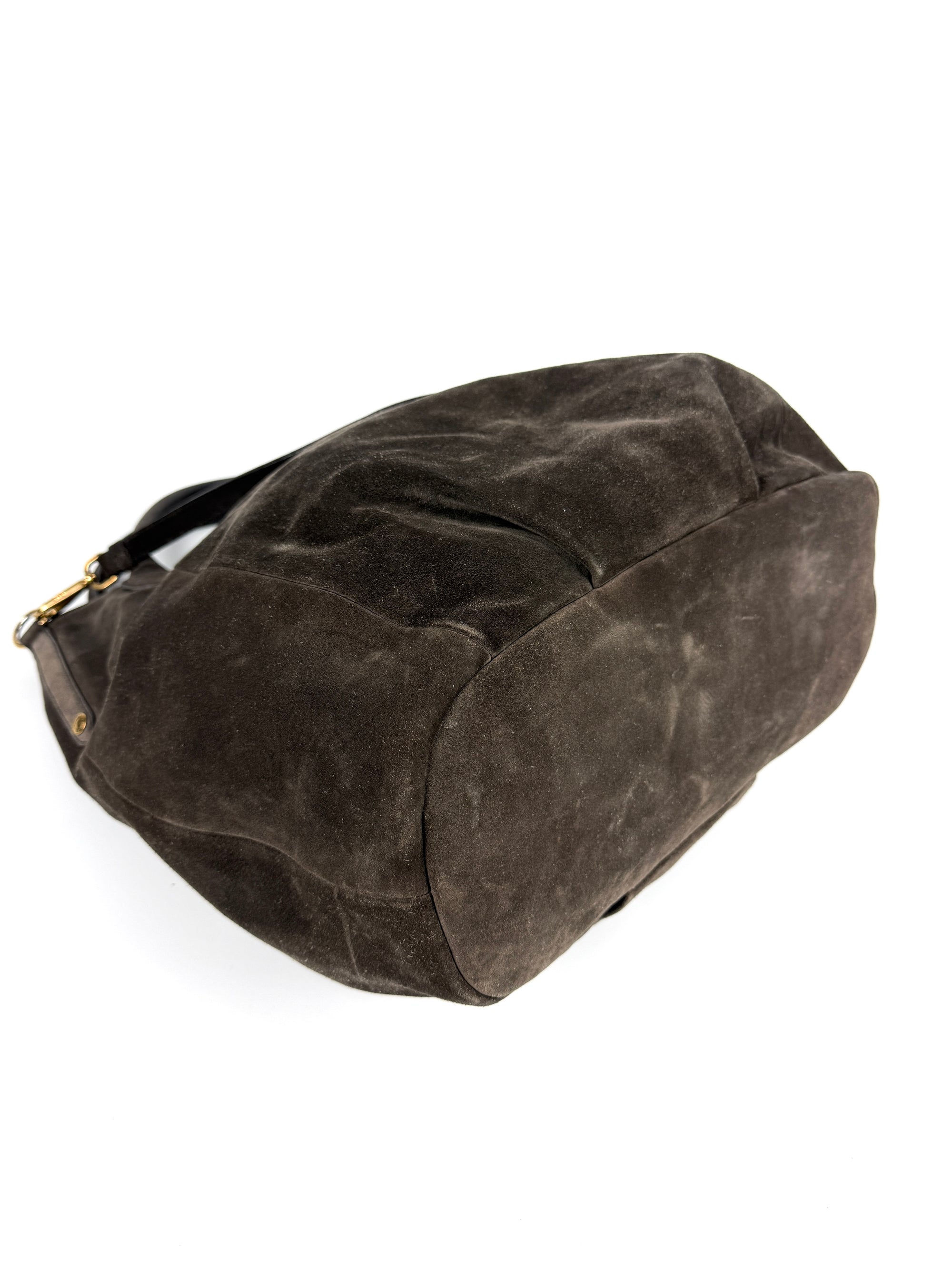 Prada Scamosciato Logo Tote Bag Braun Wildleder