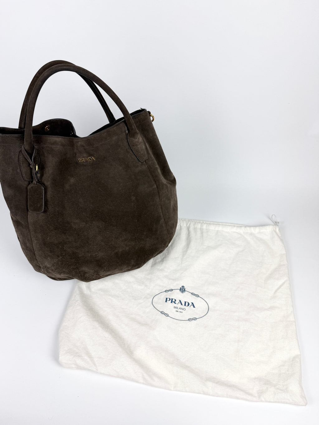 Prada Scamosciato Logo Tote Bag Braun Wildleder
